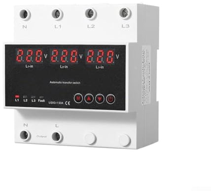 Trurovem Interruttore di trasferimento automatico a doppia alimentazione 63 A per cambio generatore a rete, dispositivo di commutazione prioritaria inverter solare con LED a 3 display, sovratensione