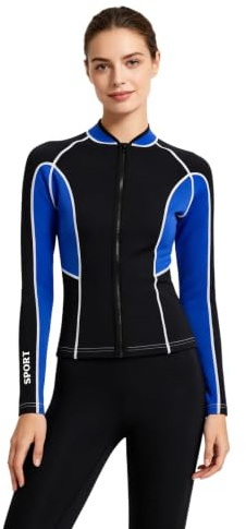 Sinleey damer värme neoprenjacka mm neopren baddräkter badskjorta baddräkt | Dragkedja, färgblock, neoprensimkläder, strand, vattenaktiviteter, paddling, surfing, snorkling, vattenaerobics, vattenpolo