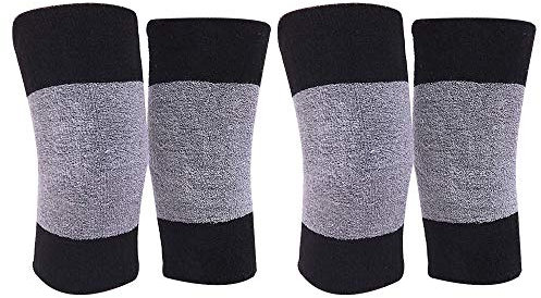 MilyaDE 2 Paare Anti-Rutsch Kniewärmer Winter Warm Knieschützer Elastisch Beinwärmer Knieschoner für Fußball Tanzen Yoga Sport (Schwarz+Grau)