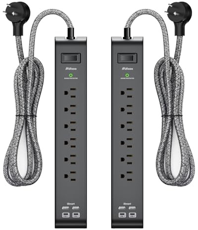 2 Pack Surge Protector Power Strip with 6 Outlets 4 USB Ports 5-Foot Long Heavy-Duty Braided Extension Cords Flat Plug 900 Joules 15A Circuit Breaker Wall Mount for Home Office ETL Listed