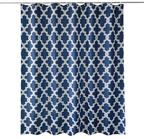Trimming Shop Shower Curtain for Bathroom - Trellis Blue, 180x200cm | Mould Proof and Mildew Resistant Washable Polyester Fabric Modern Bath Curtains with 12 Hooks