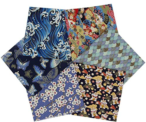 Jukway 6 st bomullstyg i japansk stil, fyrkanter 40 x 40 cm, bronsande mönster, blommigt tryckt hantverkstyg, lapptäcke, dukar för sömnad, quiltning, gör-det-själv-dekoration, scrapbooking, handarbete