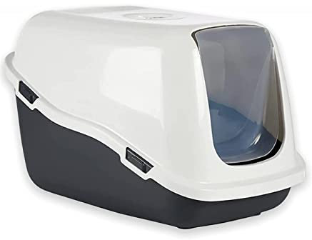 TIENDA EURASIA - Arenero Gato | Plástico Resistente | Plástico PP | Cubierta Desmontable | Color Blanco y Gris | Tapa Transparente Abatible | Medidas 39x41x57 cm(M)