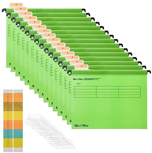 MerryNine Hängemappen, FoolsCap Polypropylen-Aktenschrank, Hängemappen mit Tabs und Karteneinsätzen, für Schule, Zuhause, Arbeit, Büro, Organisation