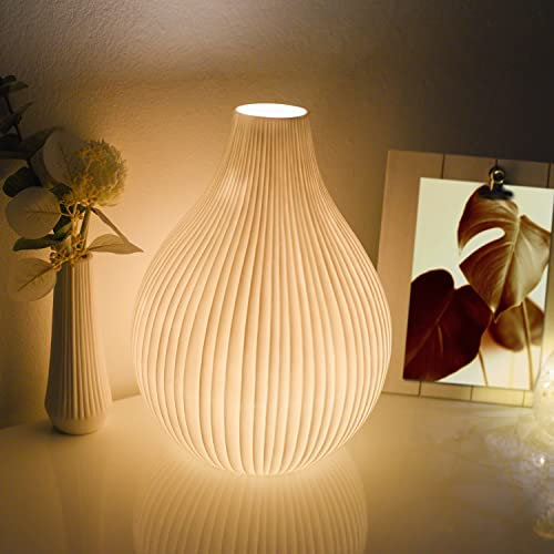 VOLIOS® Keramik Tischlampe ink. 6 Watt LED Birne I Dekolampe I Nachttischlampe I Tischleuchte weiß I beleuchtete Deko (Tropfen)