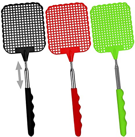 3 Pièces Tapette à Mouches,Grande Tapette à Mouches Extensible,Fly Swats,Aide de Cuisine Intérieur Jardin Moustiques Antiparasitaire pour Insectes Nuisibles(Noir,Rouge,Vert)