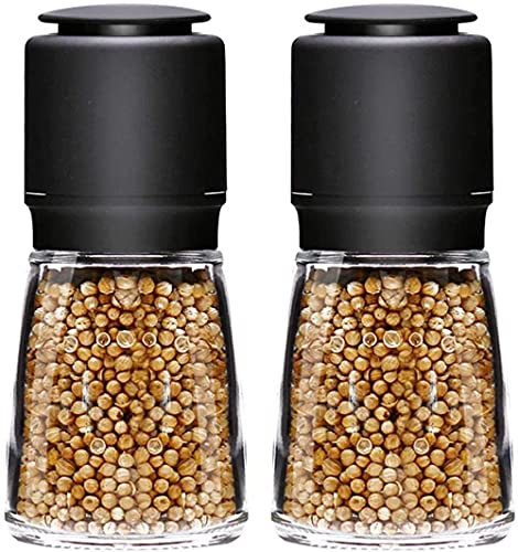 TONZN Set Manual Chili Grinder Glass Bottle Salt Mill with Adjustable Coarse Salt and Pepper Shaker for Barbecue Or Dinner Cc Salt Mill Salt and Pepper Mills (B.)