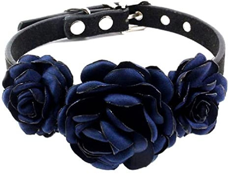 Hundehalsband mit Blumen-Dekorationen für Mädchen, Welpen, florales Katzenhalsband, Halsketten mit Metall-D-Ring für kleine Hunde, ohne Glöckchen