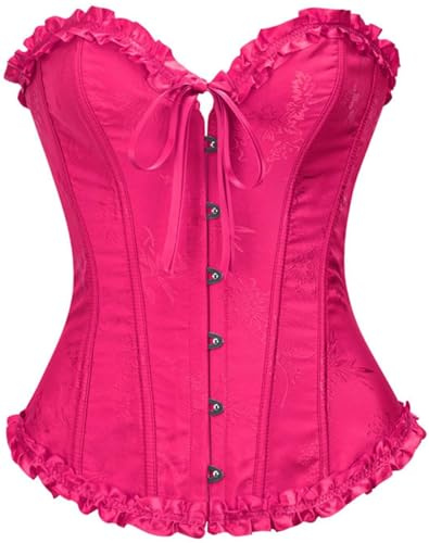 Szivyshi Överbystkorsett med ”sweetheart”-urringning, snörning, plastskenor, bustier, topp, Rosenröd 1, XS