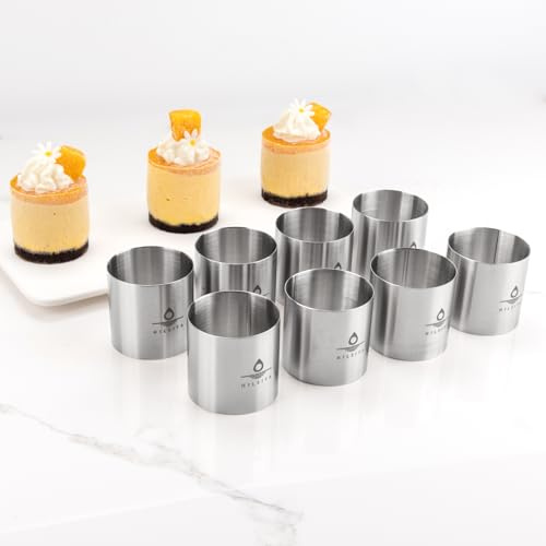 Hilsita 8 Pcs Seamless Mousse Cake Ring Molds, 2 Inch Food Ring Molds, Cake Cutter for Baking, Stainless Steel Round Cooking Rings, Small Size Dessert Mold for Cake and Pastry