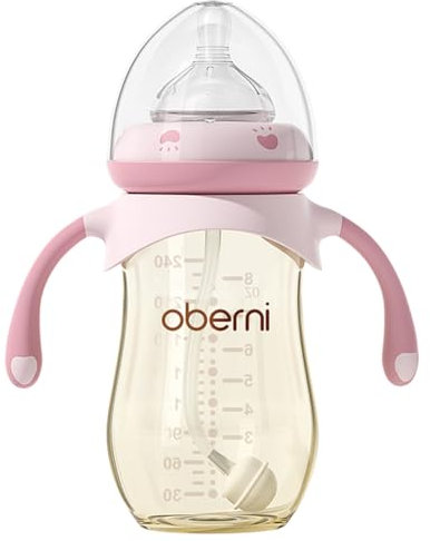 Oberni PPSU Babyflasche 270ml, Anti-Kolik Naturalwave Babyflaschen für Neugeborene ab 6 Monat, Hoch Transparent, Stabilität Mit Airfree Silikon Sauger, BPA-frei, Rosa
