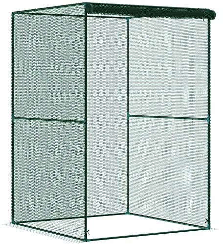 Outsunny Fruit Cage Bird Netting, Vegetable Plant Protection Tent with Zipped Door, Anti Bird, Insects, Small Animals, 1.2 x 1.2 x 1.8m, Dark Green