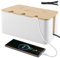 Caja de cables, caja de almacenamiento para cables con tapa de bambú, 23,5 x 12 x 11,5 cm, caja de gestión de cables, tres agujeros redondos, organizador de cables, cables de madera para cables,
