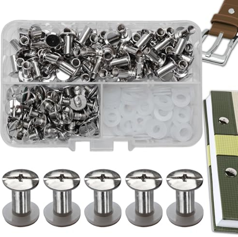 SHSMPXOY 80 uppsättningar Chicago bokskruvar rostfritt stål M5 x 10 mm Chicago-skruvar bokbindningsskruvar skruvnitar för läder, väskor, böcker, halsband, ryggsäckar, hundkoppel (silver)