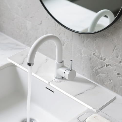 Volminex Diatomite Faucet Mat for Kitchen Sink, Stone Sink Splash Guard Mat, Fast Drying Stone Handle Drip Catcher Tray, Faucet Splash Guard for Kitchen Bathroom Counter (Marble, 23.6 x 3.9)