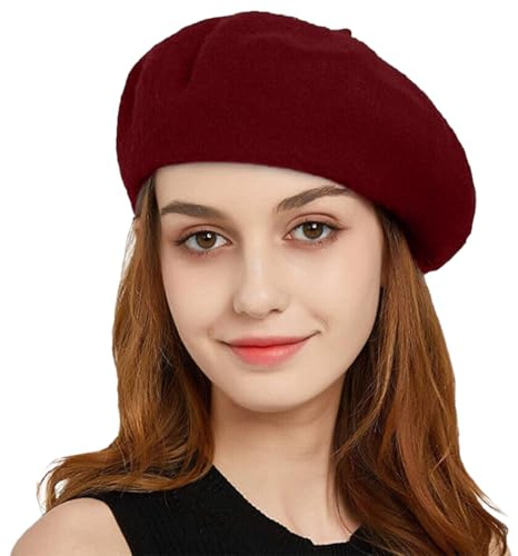 PNPGDYK Women's Wool Beret - Female Autumn Winter England Retro Burgundy Painter Octagonal Beret