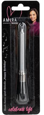 DECOCINO meets AMIRA - Musik-Kerze Happy Birthday Silber - Super Deko für Geburtstage, ideal für Torten, Muffins und Kuchen, silber mit Musik, spielt Happy Birthday