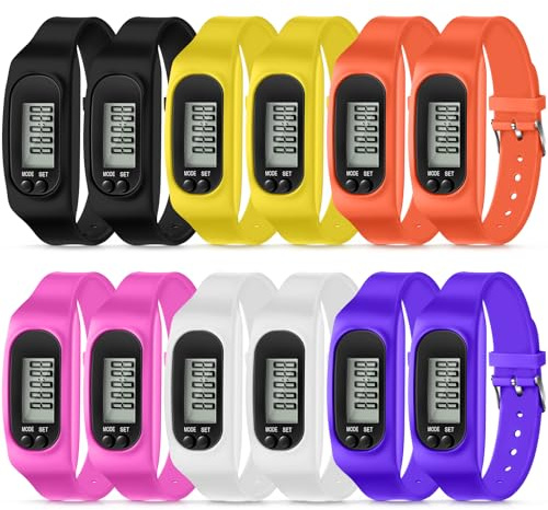 Geyoga 12 Pcs Pedometer for Walking Steps and Miles Pedometer Watch Silicone Steps Tracker Running Bracelet Ankle Step Counter for Calorie Burning and Step Counting (Colorful)