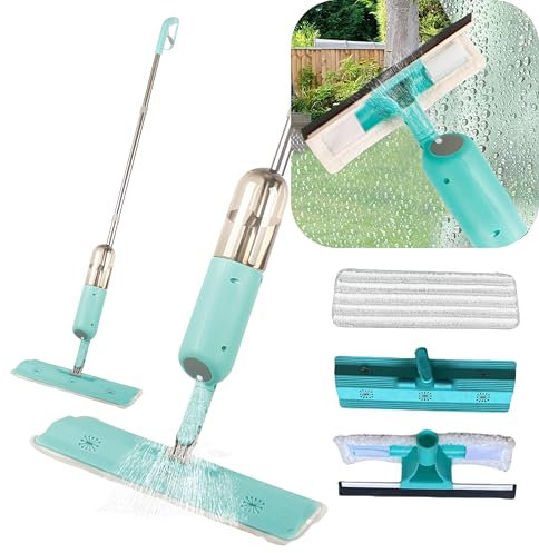 ARSUK 2-en-1 Balai Spray avec Raclette Fenêtre | Système de Nettoyage Microfibre avec RéServoir Rechargeable | pour Sols, Carrelage, Vitres et Verr(Balai Serpillère Vaporisateur+Raclette à Vitre)