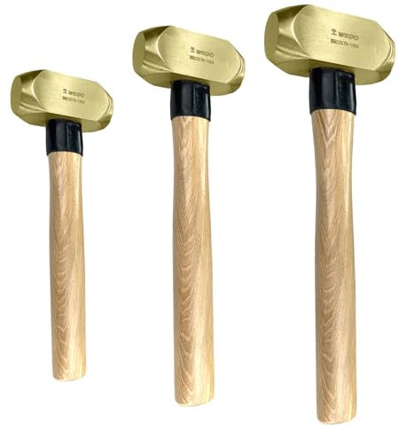 WEDO Juego de 3 Martillos de Trineo con Mango de Madera,2 libras + 3 libras + 5 libras, martillo de Latón, Martillo de Perforación para Grietas, Martillo de Palo para Demolición