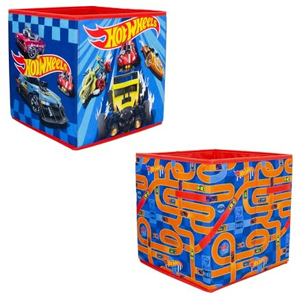 CHARACTER WORLD Hot Wheels Officially Licensed Storage Boxes | 2 pack Foldable Storage Cubes| Perfect For Organising Children's Room, Kids Playroom, 30 x 30cm, Blue, Orange