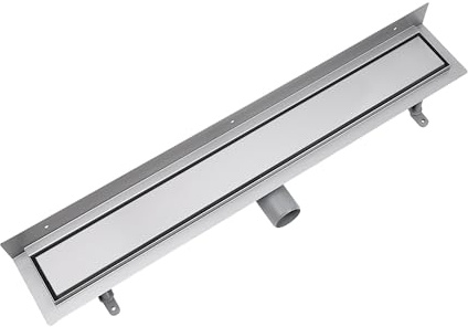 VOGI Canaleta de ducha con borde de pared de acero inoxidable, juego completo (desagüe de pared) con rejilla DUO de acero inoxidable (cubierta de baldosas), incluye sifón con antiolor, longitud 120 cm