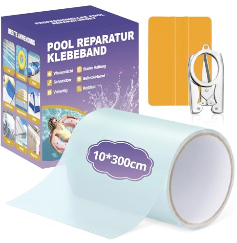 Kit Riparazione Piscina, Toppe per Piscina Fuori Terra 10cm x 300cm, Nastro Adesivo Subacqueo Impermeabile, Ripara Piscina Trasparenti per Letto ad Acqua, Rivestimento per Piscina, Piscina per Bambini