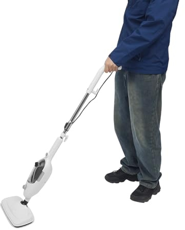 1300 W limpiador de vapor de mano, escoba eléctrica 10 en 1, con calentamiento rápido de 30 segundos, depósito de agua de 450 ml, vapor ajustable, para suelo, ventana, baño, cocina, sofá, ropa y