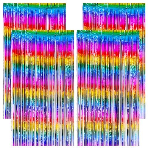 pclapora 4 Piezas Cortinas de Oropel Arco Iris 1m x 2m Cortina Fiesta