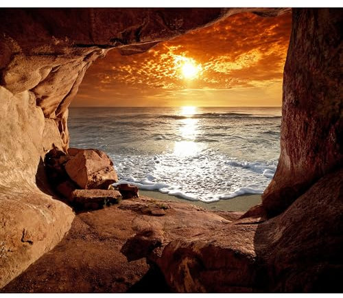 decomonkey Fototapete Meer Strand 350x256 cm Tapete Fototapeten Vlies Tapeten Vliestapete Wandtapete moderne Wand Schlafzimmer Wohnzimmer Sonnenuntergang Landschaft