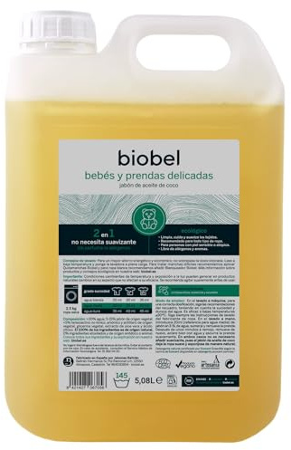 Biobel - Jabón de Aceite de Coco - 100% Natural - Limpia, Cuida y Suaviza los Tejidos - Ideal para Bebés y Pieles Sensibles - Con Extracto de Aloe Vera - Apto para Lavar a Mano o a Máquina - 5 L