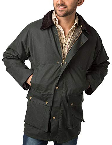 Rydale Men's Thirsk Classic Wax Jacket Waxed Cotton Country Check Lining Coat Olive