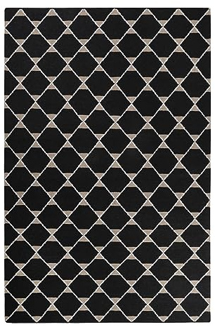 Esprit home I Handweb Kurzflor Teppich/Läufer aus Wolle für Wohnzimmer, Flur, Schlafzimmer I Aaron Kelim ESP-6010-01 | Schwarz Grau | (130 x 190 cm)