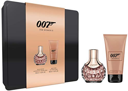 James Bond for Woman Tin Box II, Verführerisches Eau de Parfum und Bodylotion für jeden Anlass, für moderne und feminine Frauen, 1 x 30 ml und 1 x 50 ml