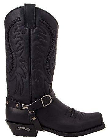 Sendra Boots 3434 Sam Noir Biker Bottes Western Santiags Bout Carré Talon Incliné Osier Ornemental sur Cou-de-pied et Arbre Fait Main Cuir Véritable Taille 42