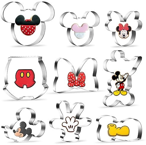 Set di 10 Stampini per Biscotti a Forma di Topolino per Bambini, Tagliabiscotti in Acciaio Inossidabile, Testa, Faccia Laterale di Topolino, Palmo e Scarpe, Tagliabiscotti Fondente