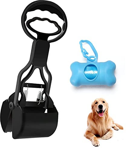 lylqmy Pet Dog Pooper Scooper, Walking Poo Remover Grabber Picker for Outdoor/Indoor Cat and Dog Animal Waste, With Poop Bag Dispenser and Waste Bag (Black)