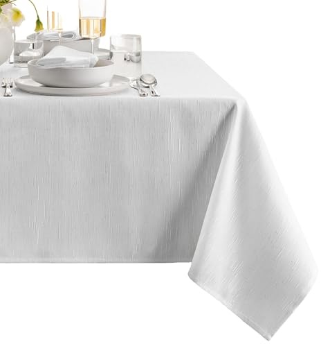 Elrene Home Fashions Continental Solid Texture Water and Stain Resistant Tablecloth, 60X102 Rectangle, White