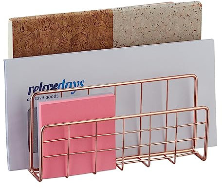 Relaxdays Dokumentenhalter für Schreibtisch, 3 Fächer, Metall, stehende Ablagefächer, HxBxT: 14 x 17,5 x 8 cm, roségold