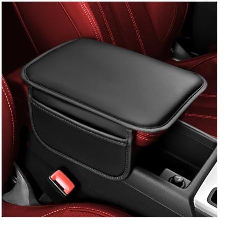 JNNJ Cuscino per Bracciolo Centrale Auto, Cuscino per Bracciolo Centrale Auto in Pelle, Tappetino Bracciolo Sedile in Schiuma Dispositivo Di Protezione Universale per Tutte Le Auto(Nero)