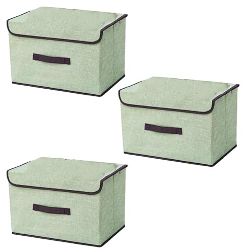 EURXLQ Scatole Portaoggetti con Coperchio,Scatole per Armadio Pieghevoli,Scatole Portaoggetti,Scatole Armadio con Coperchio e Maniglie per l'armadio (Verde, 3 pack-36×23×24 cm)