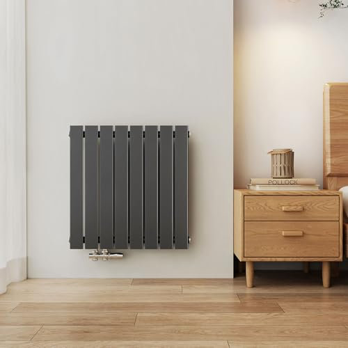 EMKE Heizkörper 630x620 mm, Design Heizkörper Flach Horizontal Paneelheizkörper Seitenanschluss Flachheizkörper Einlagig Wandheizkörper Anthrazit 450 Watt