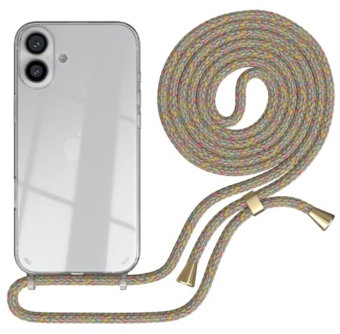 EAZY CASE telefonkedja kompatibel med iPhone 16 Plus - telefonfodral med nyckelband, telefonsladd med silikonfodral, fodral med rem, snygg kedja med fodral för smartphone i Regnbåge
