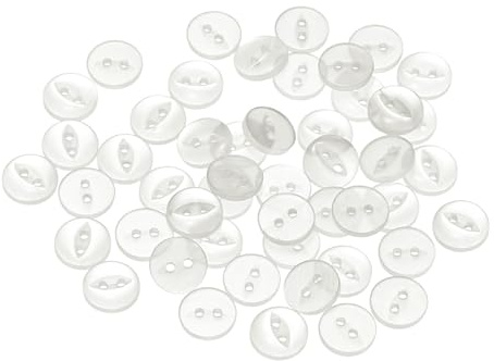 QUARKZMAN 50 Pezzi 16L Bottoni da Cucire Rotondi 10mm (3/8) Bottone di Ricambio Artigianale in Resina a 2 Fori con Occhio di Pesce per Fissaggio Pantaloni Gonne Abiti Artigianali, Bianco