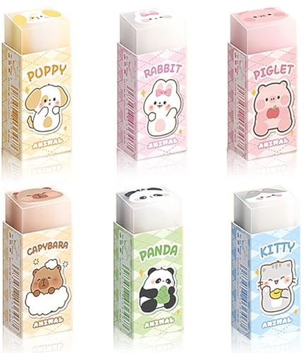 Mignon Crayon Gomme, Gomme Douce, Gomme Animale Mignonne Enfants, Animé Coloré Gomme, pour Anniversaire Enfants, Maison Fournitures de Bureau Papeterie, 6 Pcs