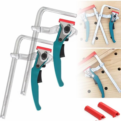 Set di morsetti a vite, Morsetti a Vite,F-Bar Morsetto da Falegname,2PCS, Con grandi cricchetto in acciaio e manicotto in gomma morbida della,pinza gola regolabile a 60 mm per levigare, tagliare
