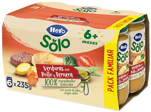 Hero Solo, Tarrito de Verduras con Pollo y Ternera, Desde 6 Meses, 100% Natural, Sin Azúcar Añadido ni Almidón, Calidad Baby Garantizada, 235g x 6 unidades