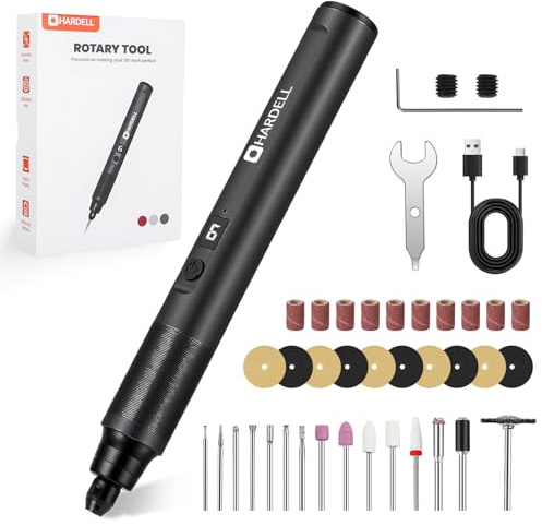 HARDELL Mini Cordless Rotary Tool Kit with 35 Accessories, Brushless Motor, 38000 RPM, 6-Speed Digital Display, for Polishing, Sanding, Engraving, Drilling, 3D Printer, DIY Crafts (Silver)