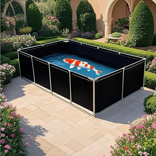 Hynbdes PVC Fischteich für Koi-Zucht Großes Aquakulturbecken mit Standfuß, Tragbares Outdoor-Wasserbecken zur Fischhaltung & Beobachtung