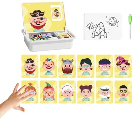 Generisch Juguete de cara magnética - Juegos creativos de disfraces para caras,Rompecabezas magnéticos de doble cara para niños con tablero de escritura y bolígrafo,Para, niñas, preescolar,
